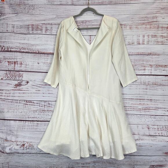 Club Monaco Cream Dress 8 Asymmetric Ruffle Hem Coquette Ethereal Fairy Whimsy - Picture 7 of 16
